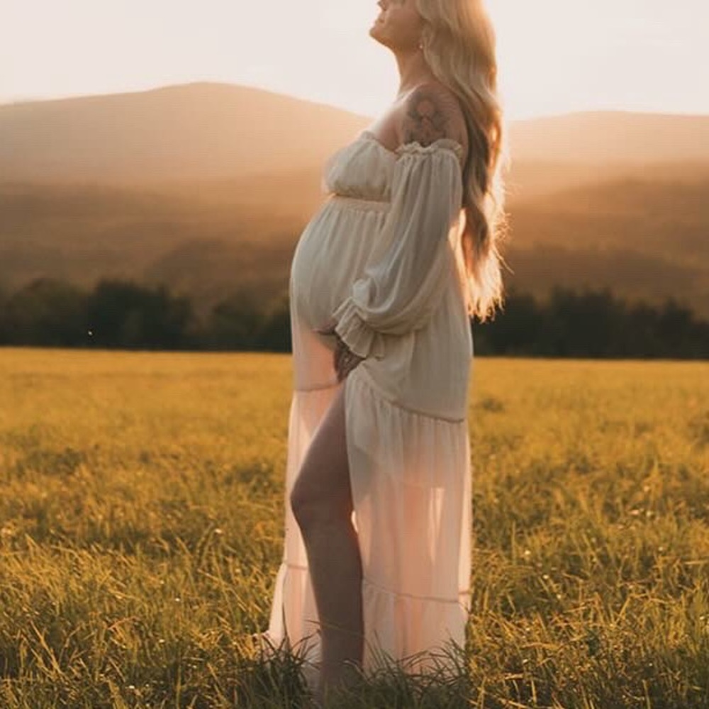 Elegant Cream Off-Shoulder Maternity Dress